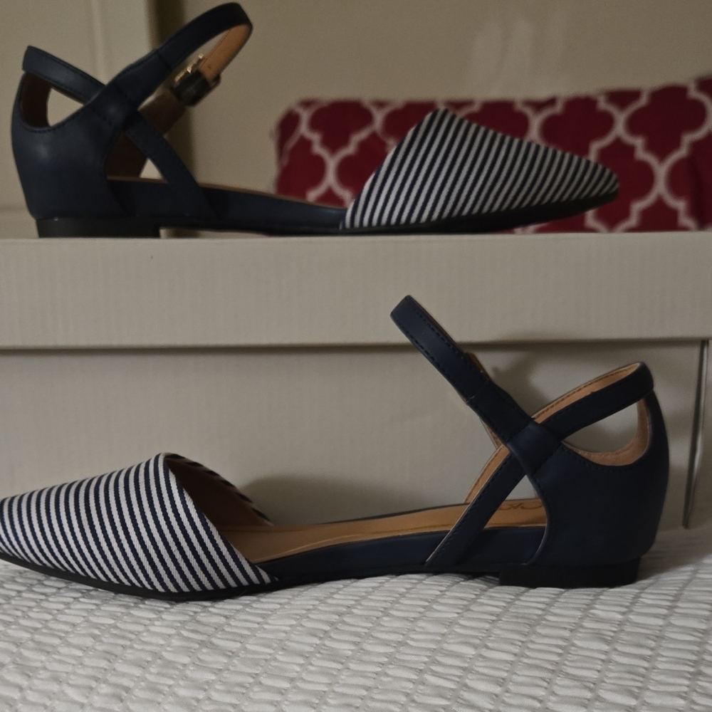 Cato Navy and White Striped Flats